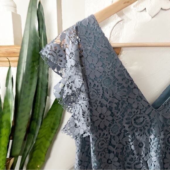Madewell Blue Lace Overlay V-Neck Flutter Sleeve A-Line Mini Dress Size 4 - Picture 3 of 8